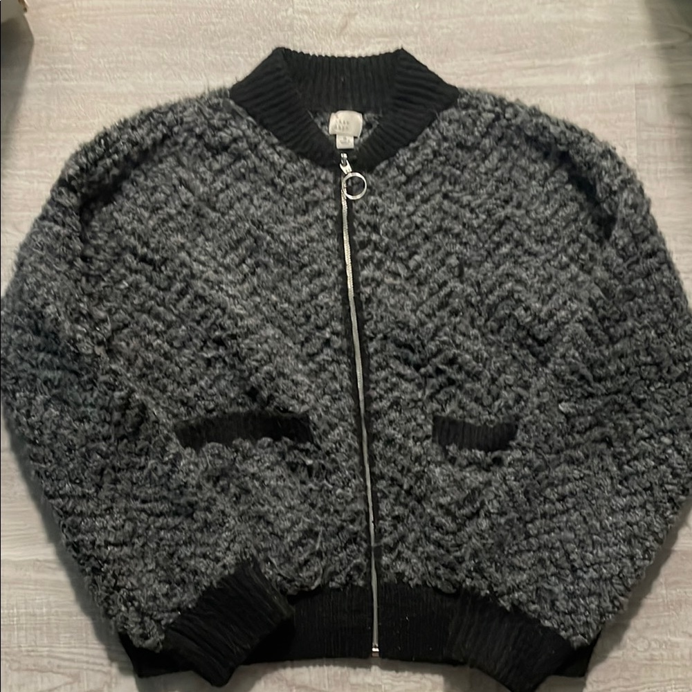Gray Textured Zip-Up Jacket